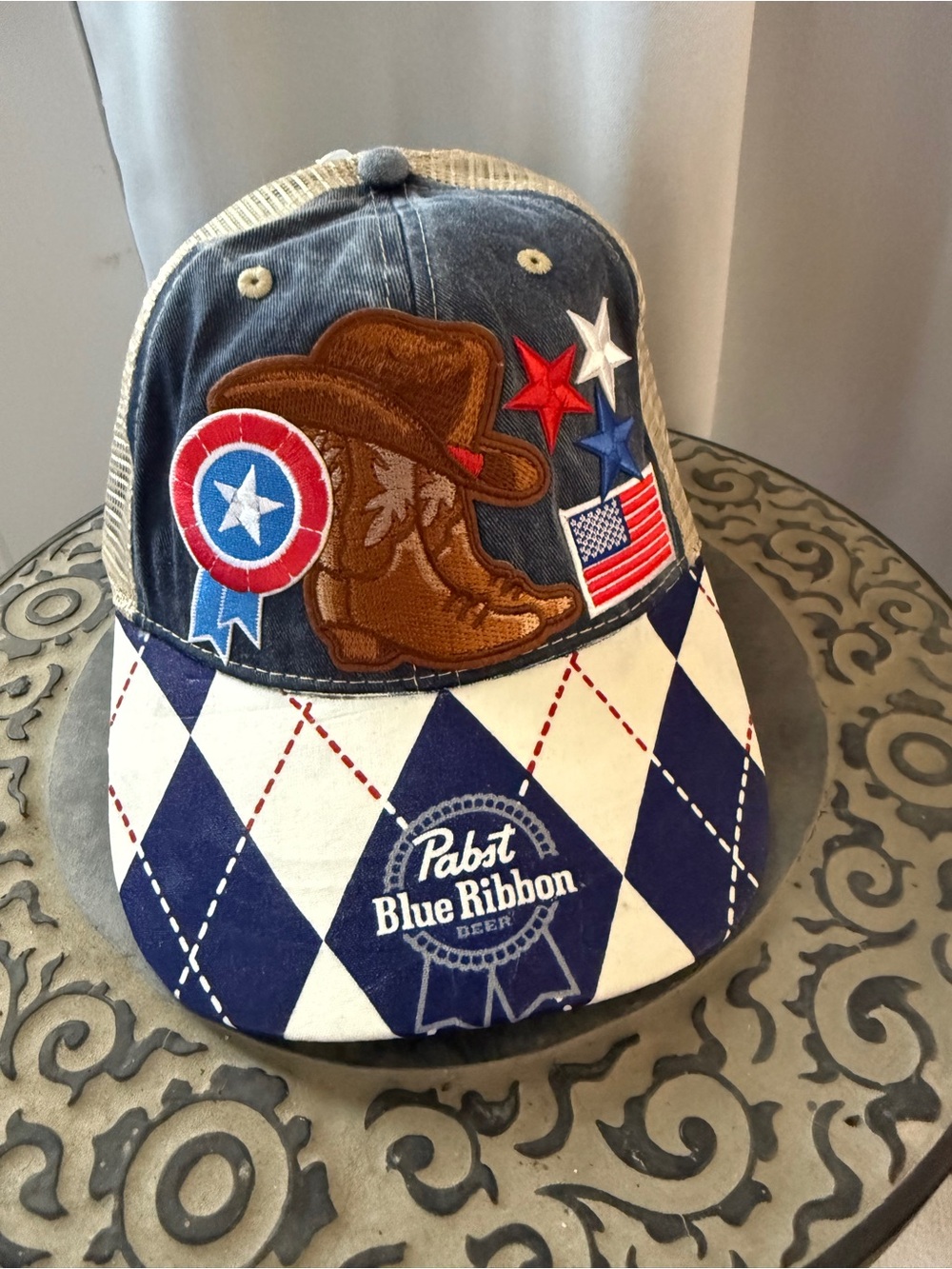 PBR Trucker Hat Red White Blue Summer Concert Fun Pabst Snap Back